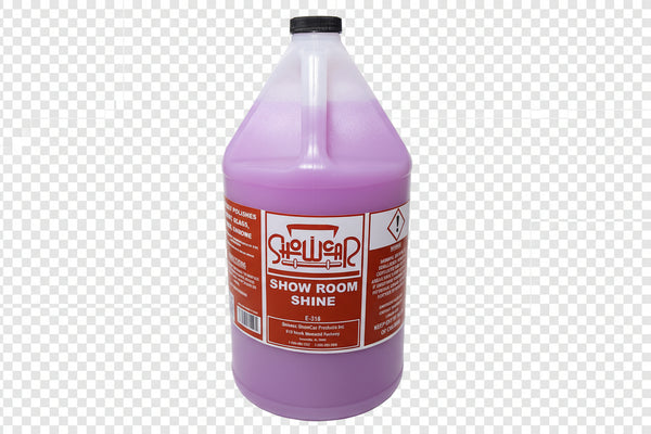 A gallom jug of a light pink liquid with a red ShowCar Show Room Shine label on a white background.
