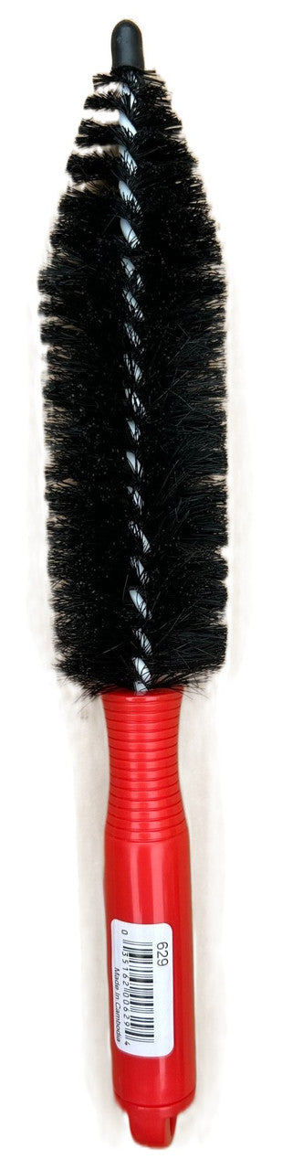 Magnolia 629 Small Spoke Brush. Black Polypropylene set in plastic coated twisted wire with a 6 inch red plastic handle. ( 2" tapering to 1")