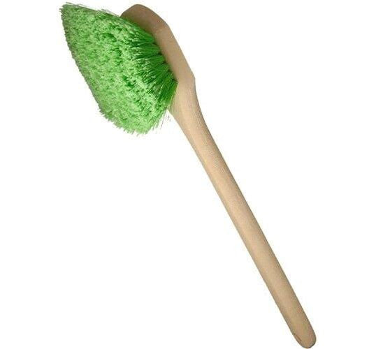 Magnolia 43 Long Handle Brush, green flagged plastic brush with 2” filling material is staple set in a high-tensile strength foam plastic block measuring 20” Will not absorb water.