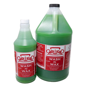A quart bottle and a gallon jug of Showcar Wash-N-Wax on a white background