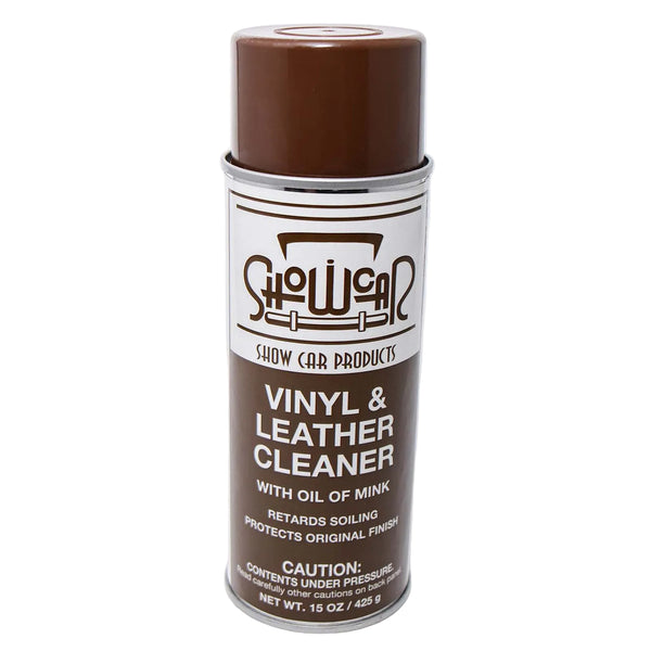 Brown and white ShowCar Vinyl & Leather Cleaner can