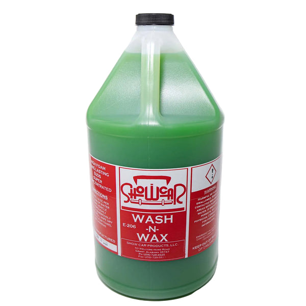 A gallon jug of Showcar Wash-N-Wax on a white background