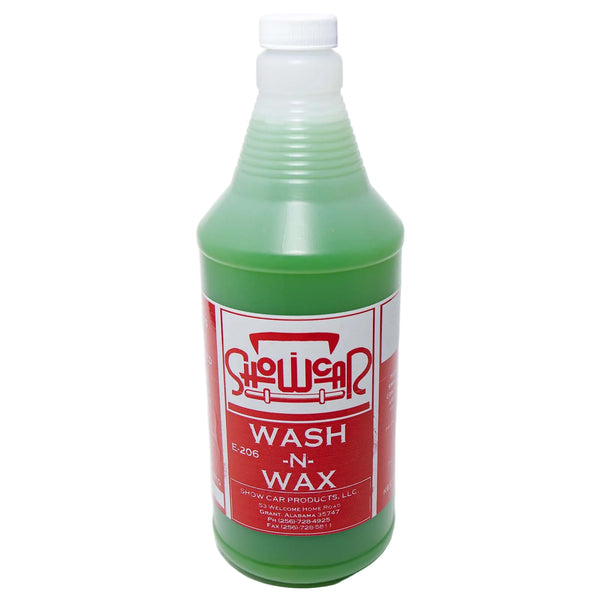 A quart bottle of Showcar Wash-N-Wax on a white background